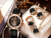 6PCS/SET WOMEN’S WATCH CASUAL SHINY QUARTZ WATCH ANALOG PU LEATHER WRIST WATCH & HEART JEWELRY SET, GIFT FOR MOM HER