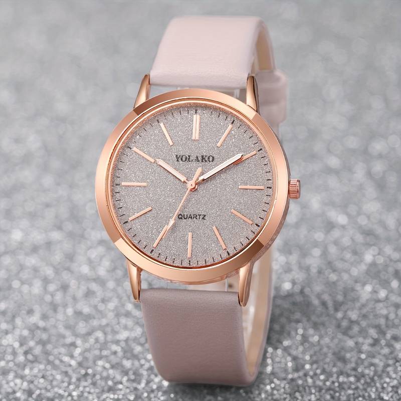 6PCS/SET WOMEN’S WATCH CASUAL SHINY QUARTZ WATCH ANALOG PU LEATHER WRIST WATCH & HEART JEWELRY SET, GIFT FOR MOM HER