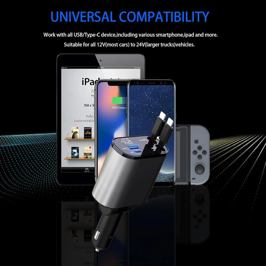 4-IN-1 RETRACTABLE CAR CHARGER WITH VOLTAGE DISPLAY