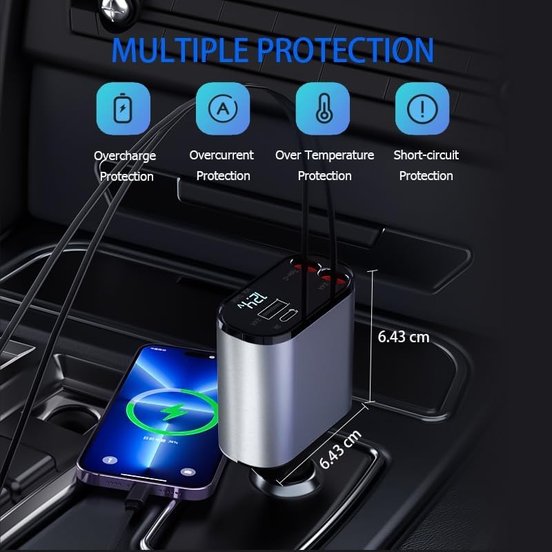 4-IN-1 RETRACTABLE CAR CHARGER WITH VOLTAGE DISPLAY