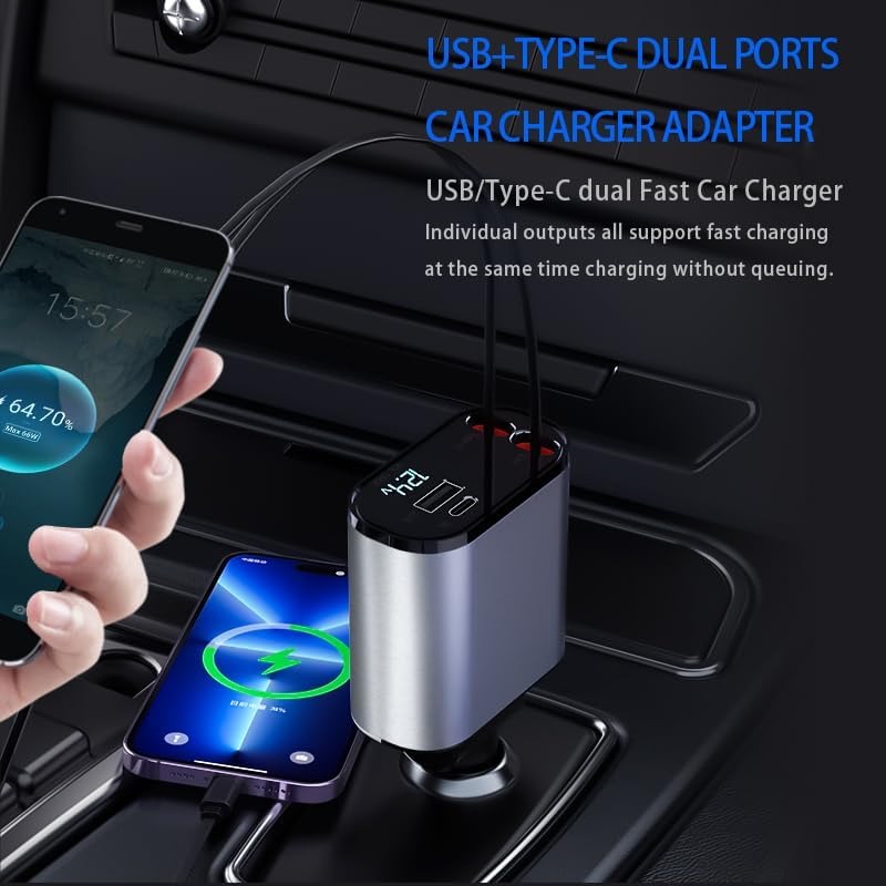 4-IN-1 RETRACTABLE CAR CHARGER WITH VOLTAGE DISPLAY